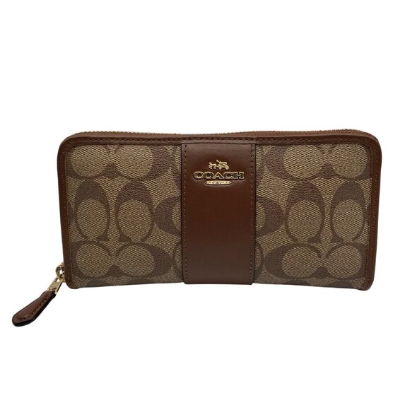 Coach Brown Coated Canvas & Leather Accordion Wallet - Picture 1 of 10